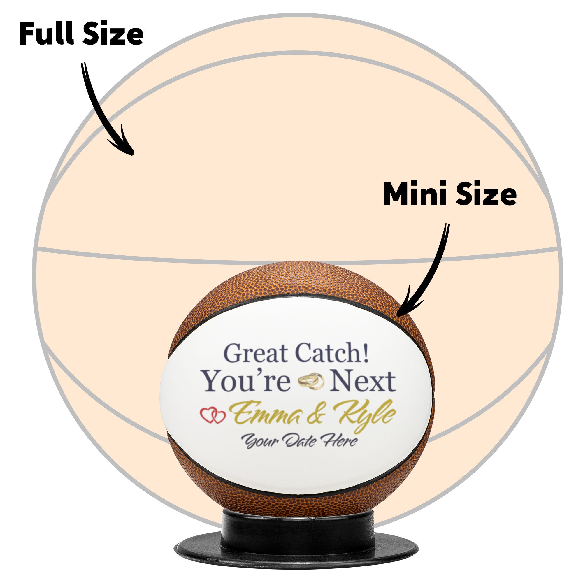 Custom Great Catch You’re Next -Mini Size Basketball for Wedding Garter Toss with Couple Names