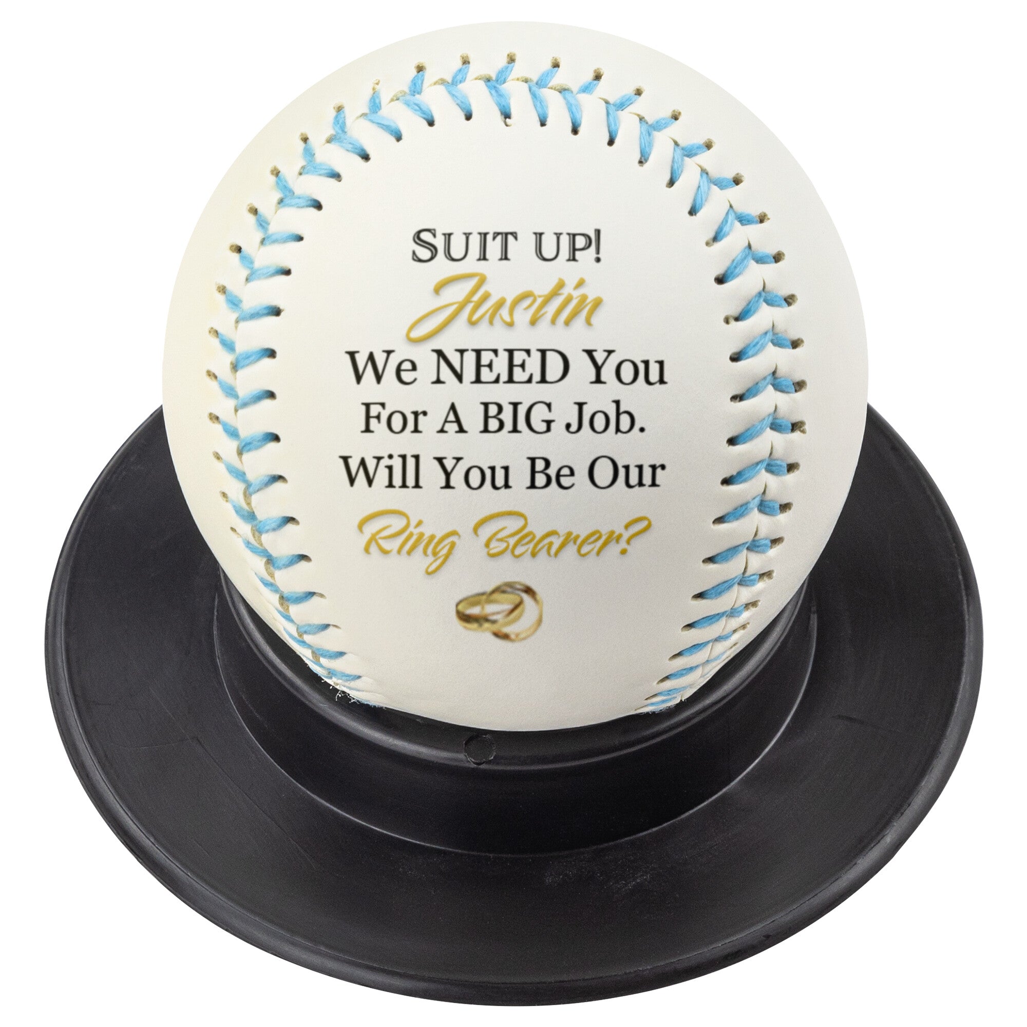 Custom Ring Bearer-Big Job-Full-Size Baseball-Wedding Party-Gold Rings