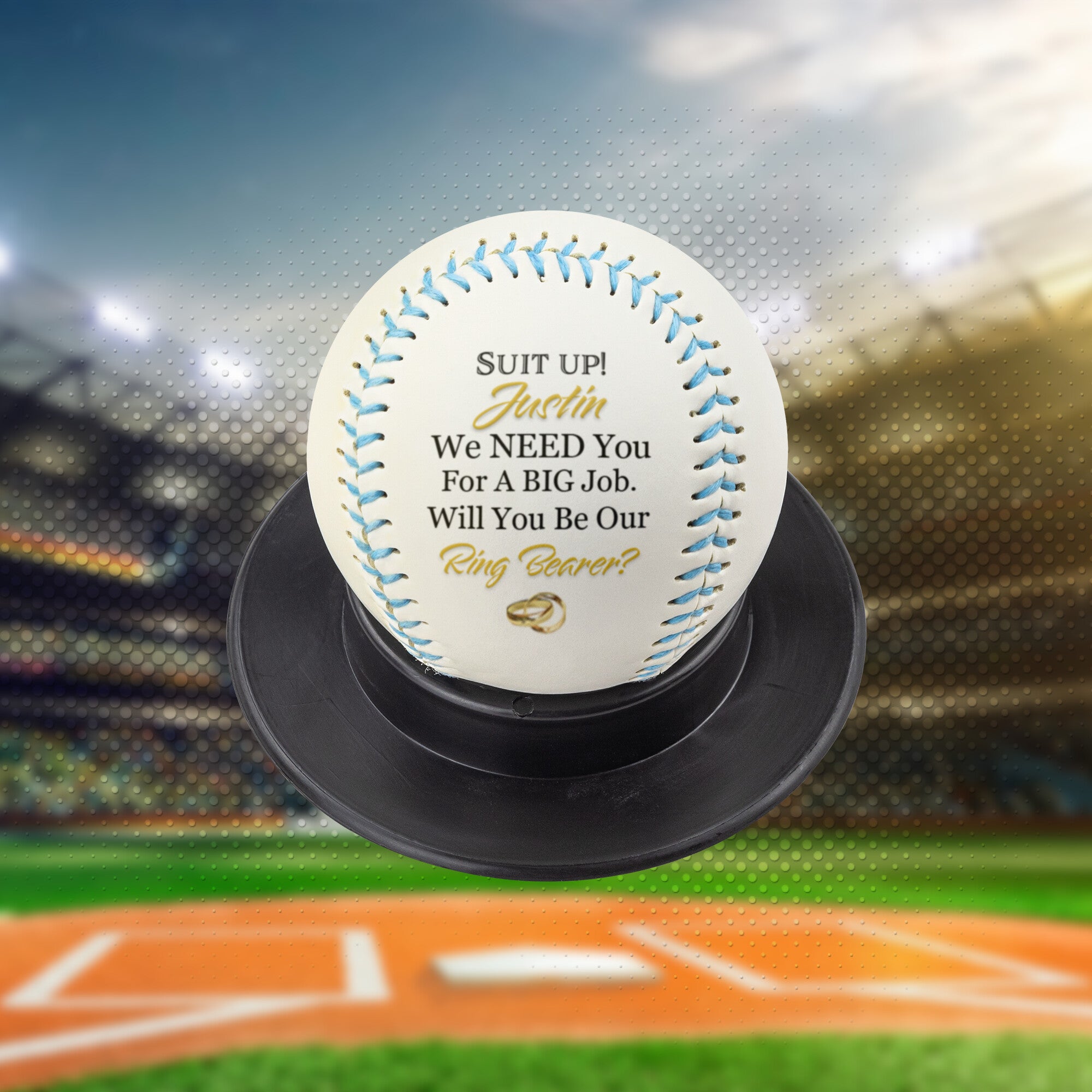 Custom Ring Bearer-Big Job-Full-Size Baseball-Wedding Party-Gold Rings