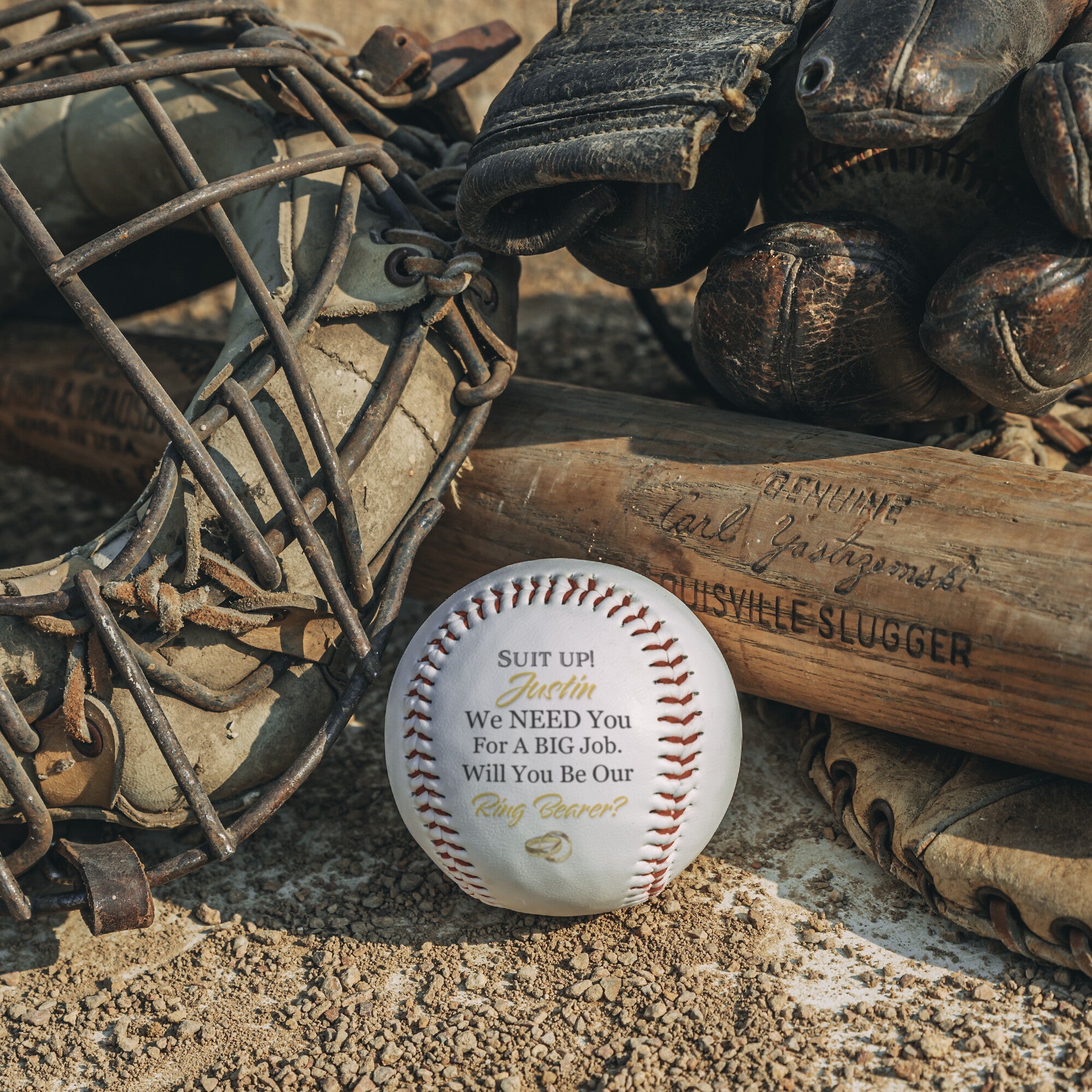 Custom Ring Bearer-Big Job-Full-Size Baseball-Wedding Party-Gold Rings