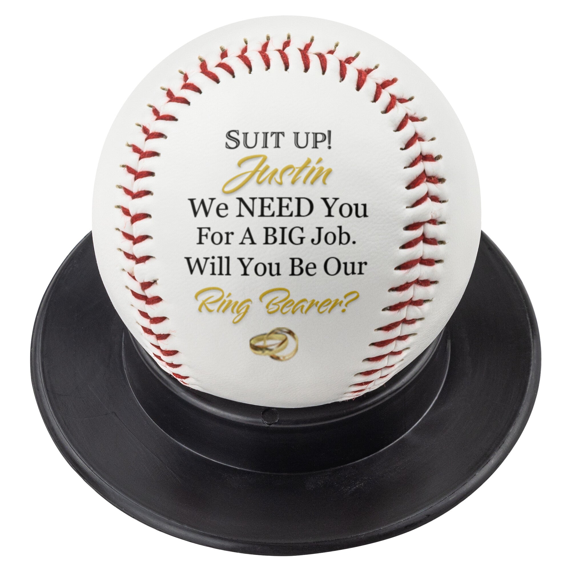 Custom Ring Bearer-Big Job-Full-Size Baseball-Wedding Party-Gold Rings