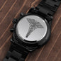 Caduceus Medical Symbol Black Chronograph Watch