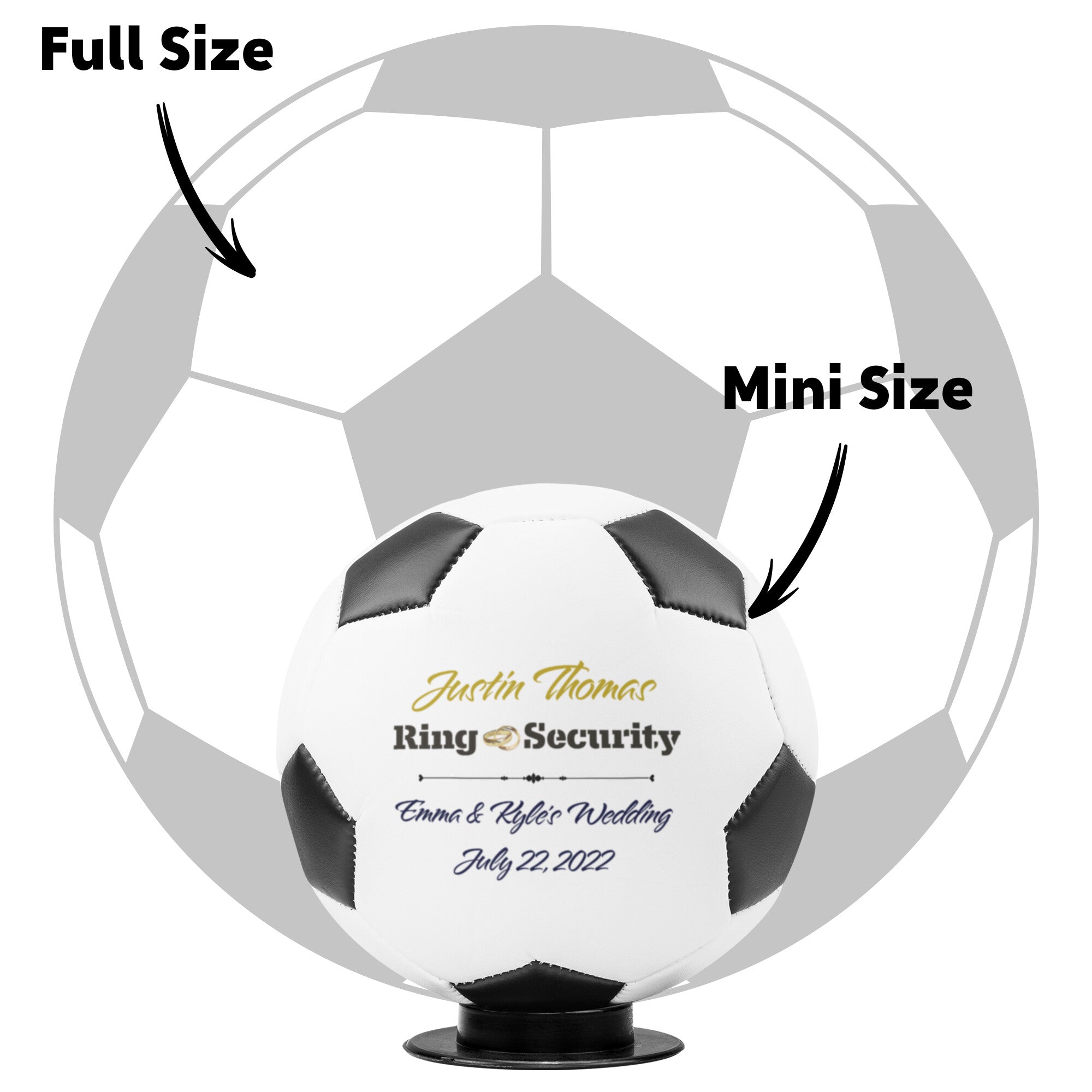 Custom Ring Security Mini-Size Soccer Ball-Wedding Party Ring Bearer-BrideGroom NamesGold Rings